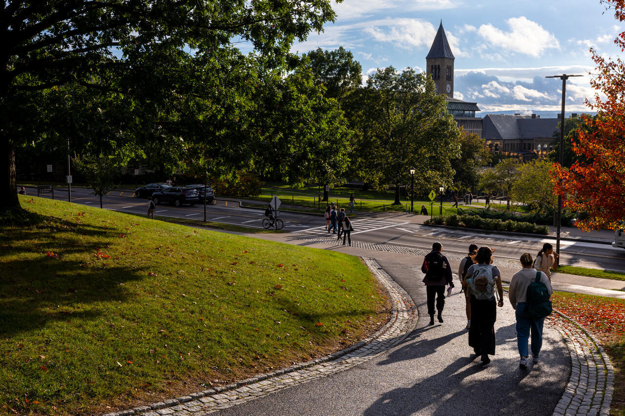 Students walk towards the Arts Quad from Rockefeller Hall on Thursday, September 25, 2025. 
