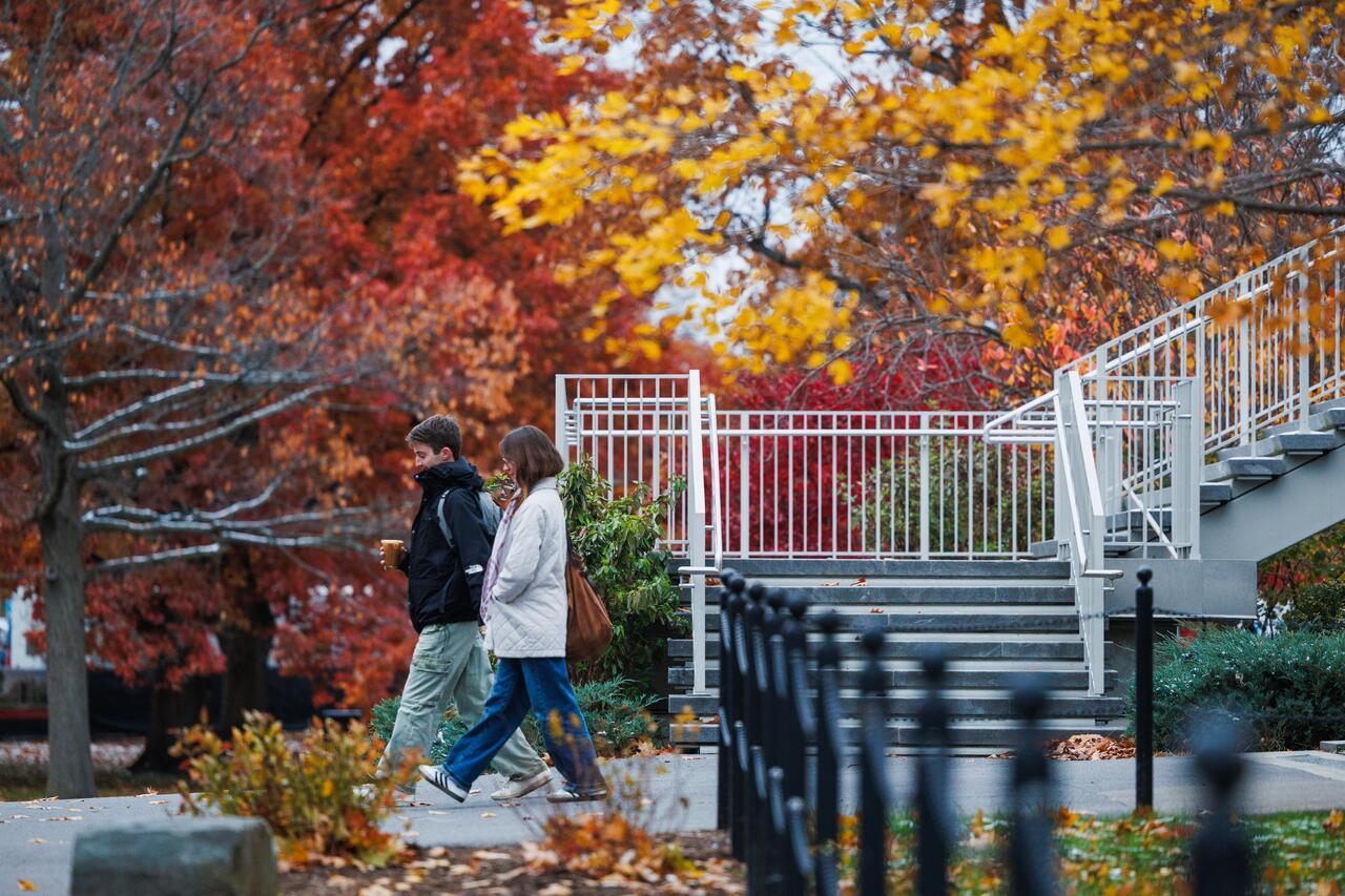 Students walking outside Olin Library.