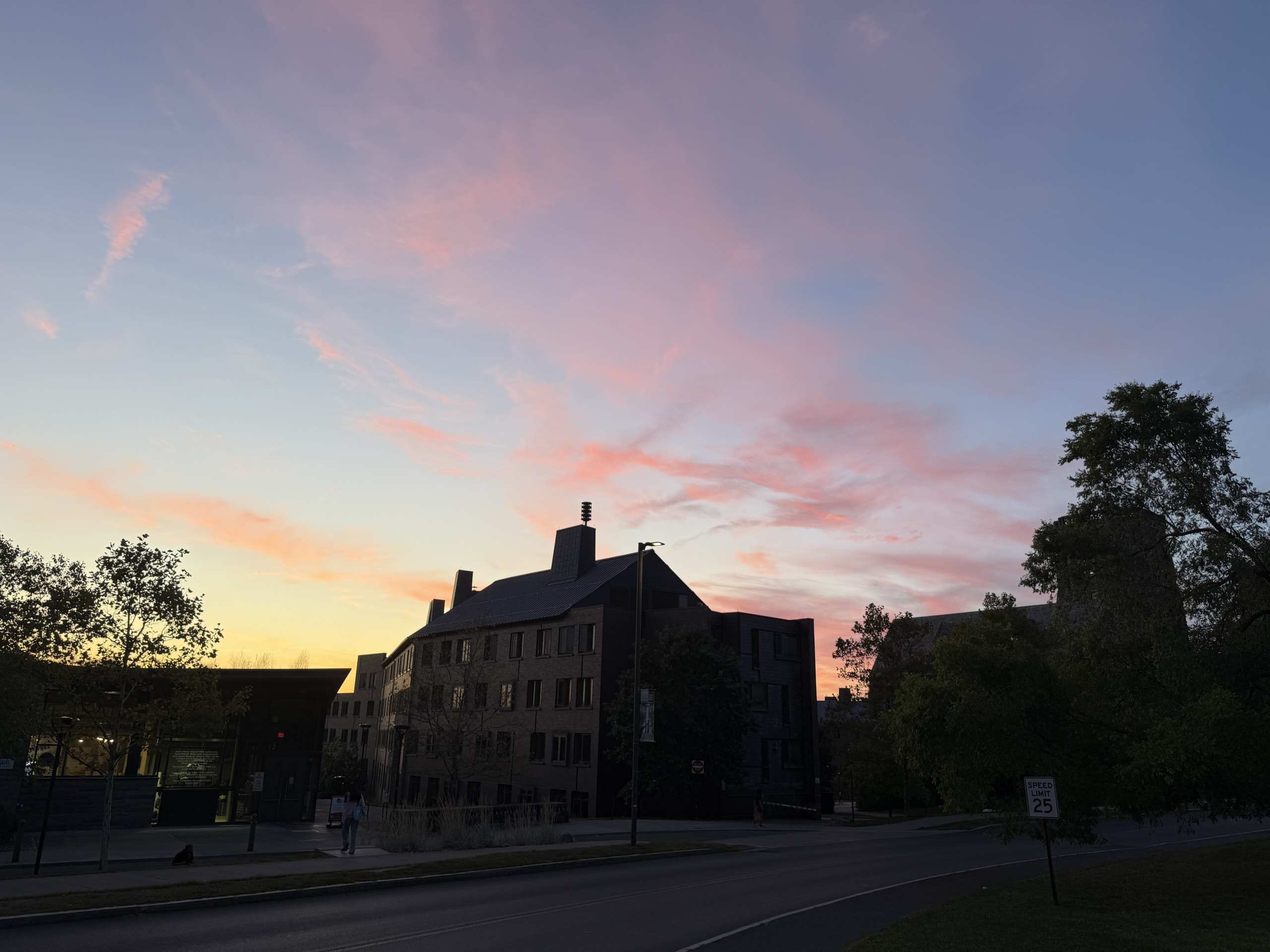 Sunset over campus.