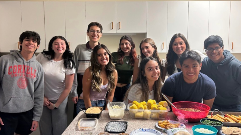 Students gather for a meal.
