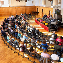 Federal Commissioner Robert M. Califf joined Cornell leaders at a 'fireside chat' at Willard Straight to discuss the roles of research, policy and regulation in addressing health challenges in New York state and across the U.S.