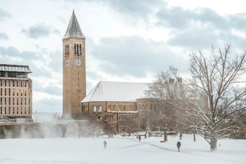 McGraw Tower in the snow.