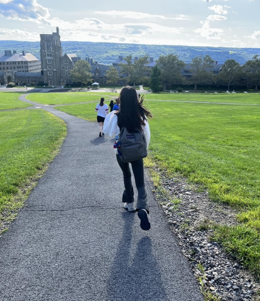 Students walk down Libe Slope.