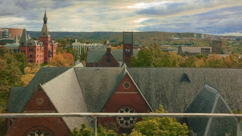 A scenic view overlooking Cornell's campus.