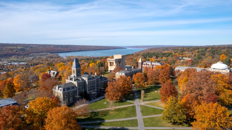 Far above Cayuga’s waters, glorious to view.