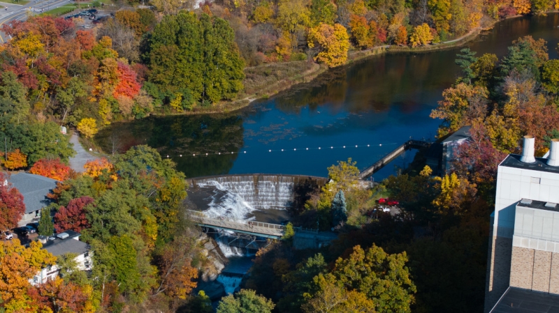 Aerial fall view of Beebe Lake.
