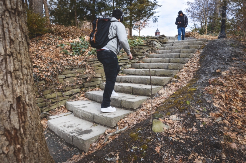 Stairwell in R.Uris Garden near the A.D. White House leading to the Big Red Barn.