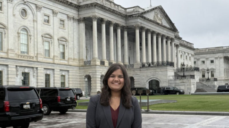 Gargi poses in front of U.S. government buildings.