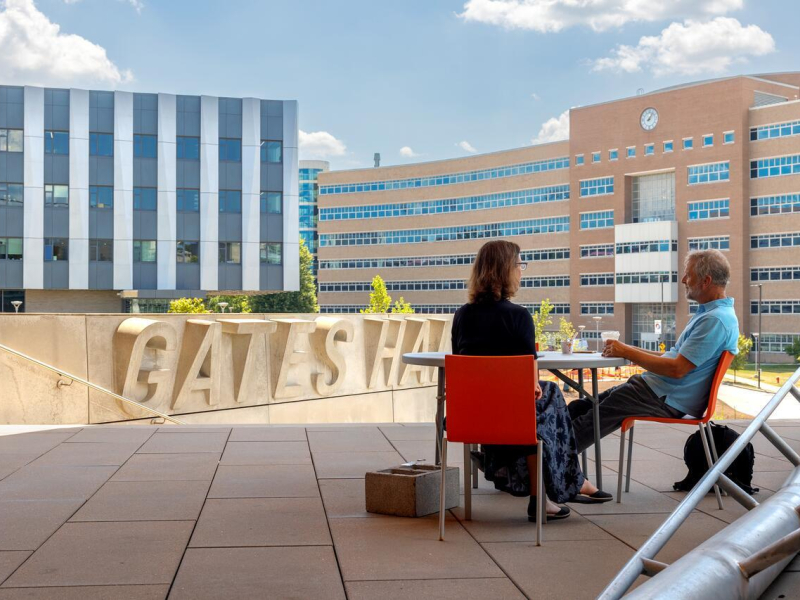 Coffee break outside Gates Hall.