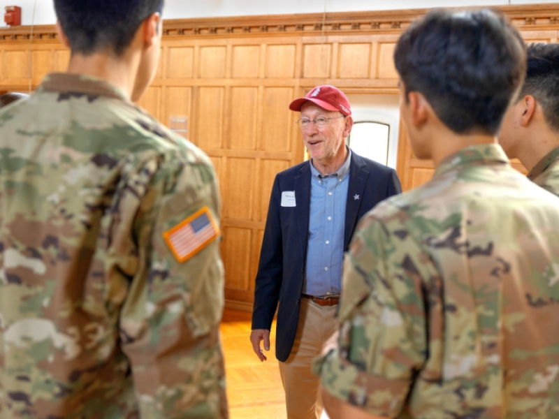 President Kotlikoff speaks with members of Cornell's military community during the Military/Veteran's Reception.