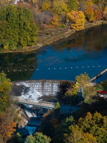 Aerial fall view of Beebe Lake.