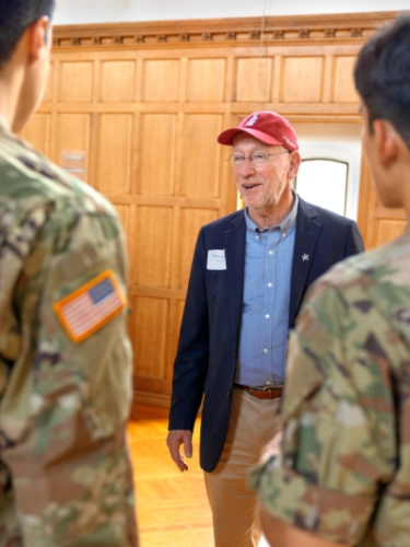 President Kotlikoff speaks with members of Cornell's military community during the Military/Veteran's Reception.